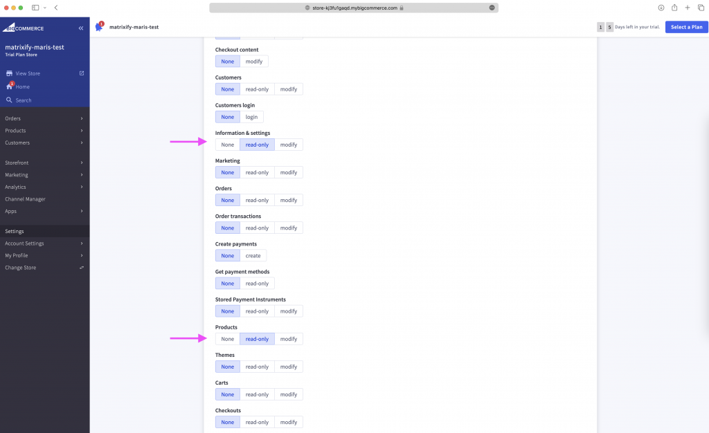 Migrate BigCommerce to Shopify - create api credentials permissions