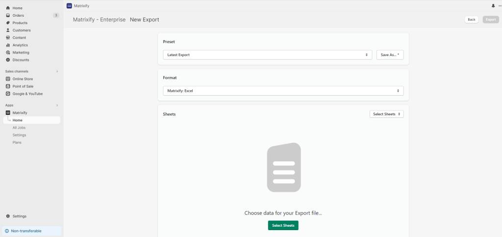 New export CSV Excel Matrixify Shopify bulk import export migrate update create report sync