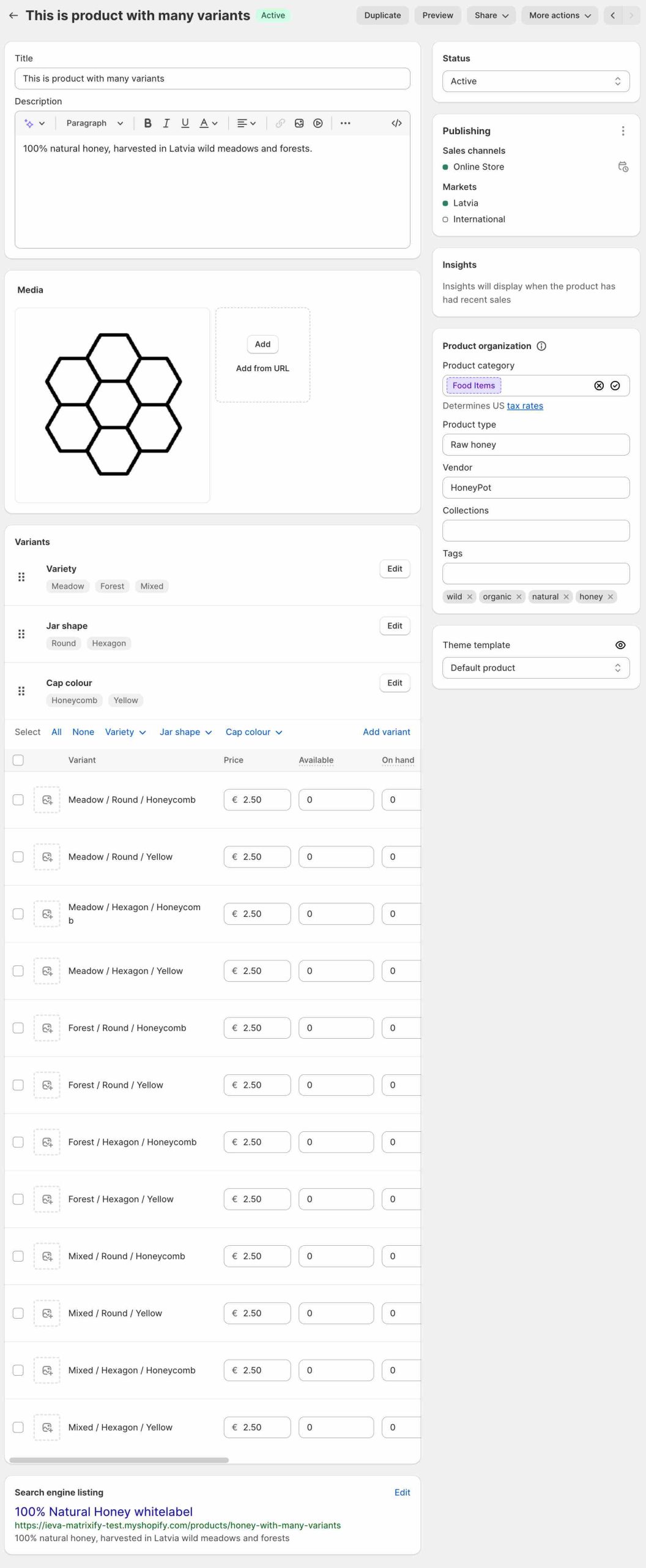 Product with 12 Variants in Shopify Admin