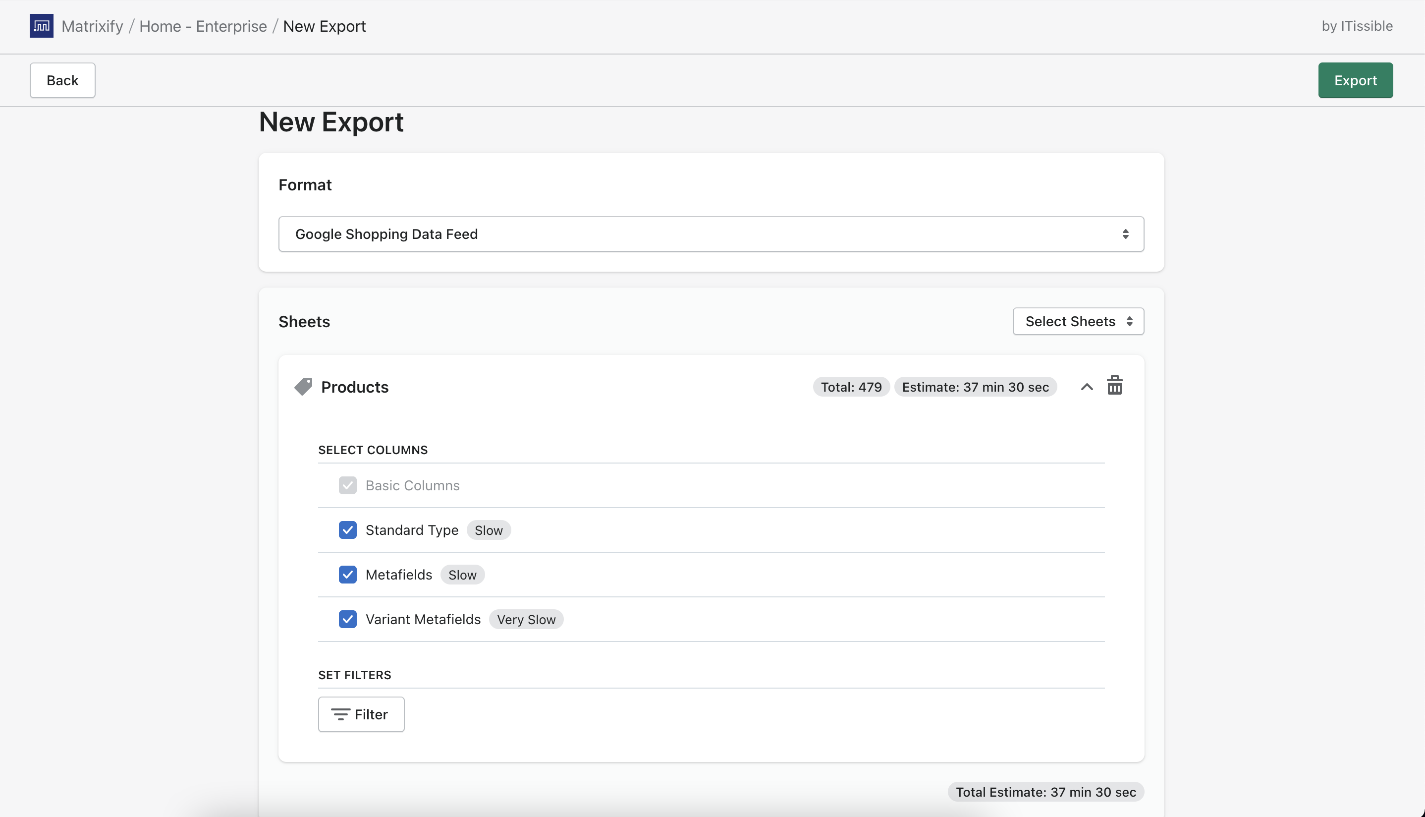 Select fields for Google Shopping Data feed Export