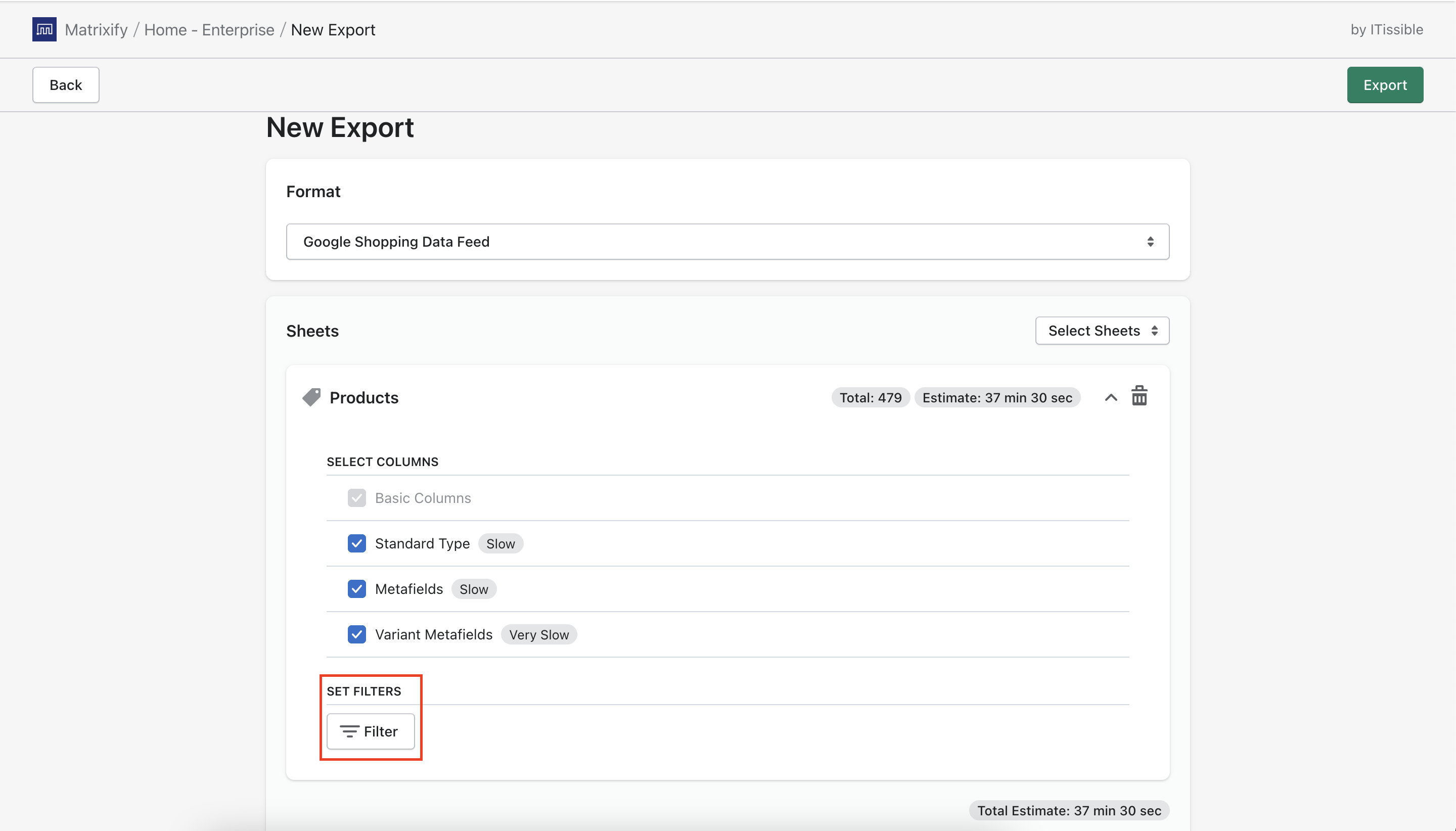 Filter the Google Shopping Export