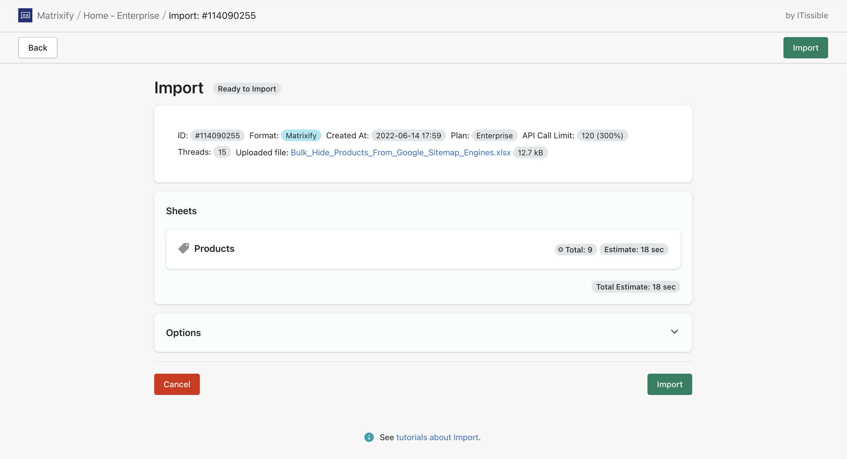 Import to bulk hide products from google search engines
