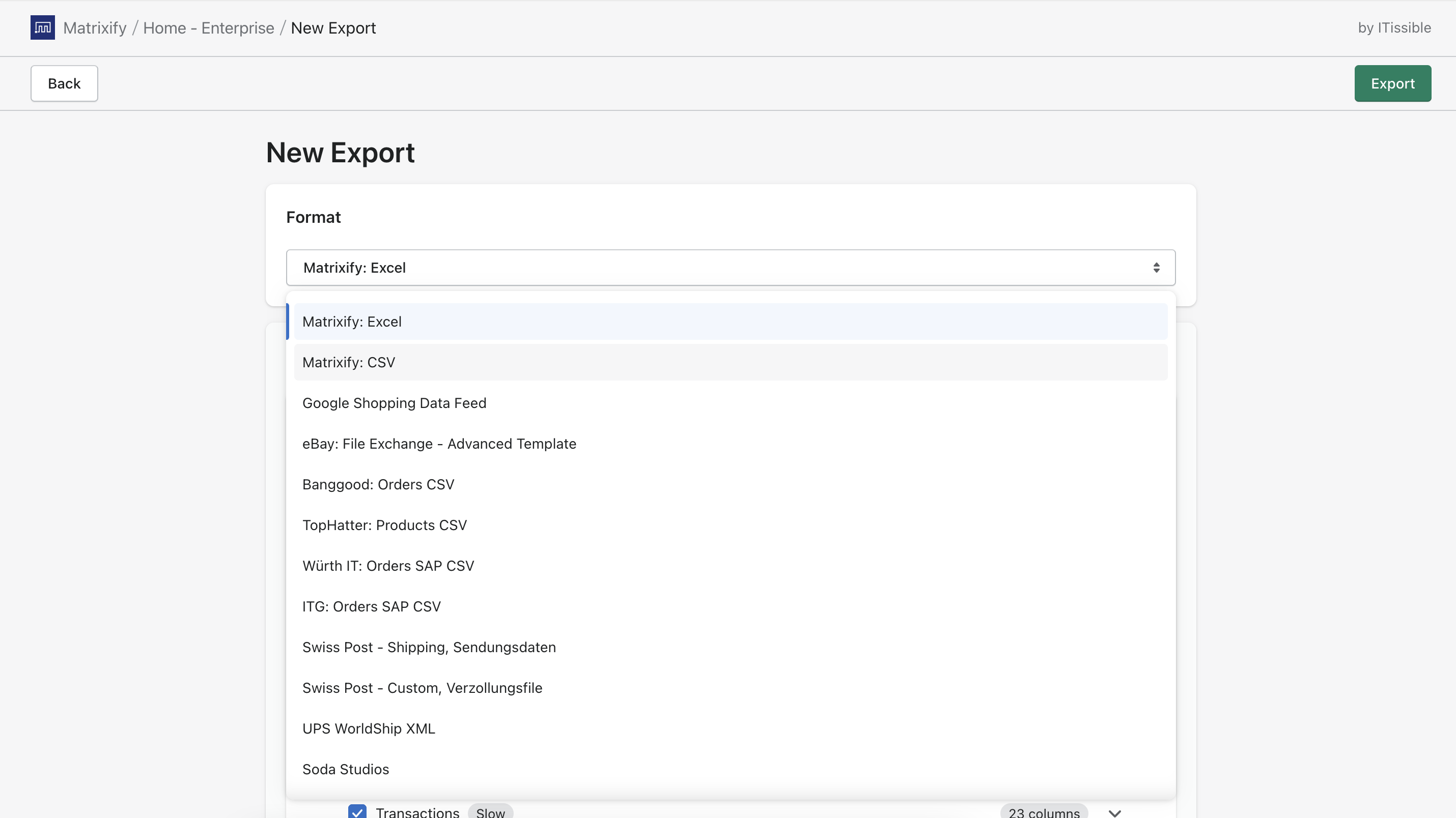 Export formats for Exporting Orders