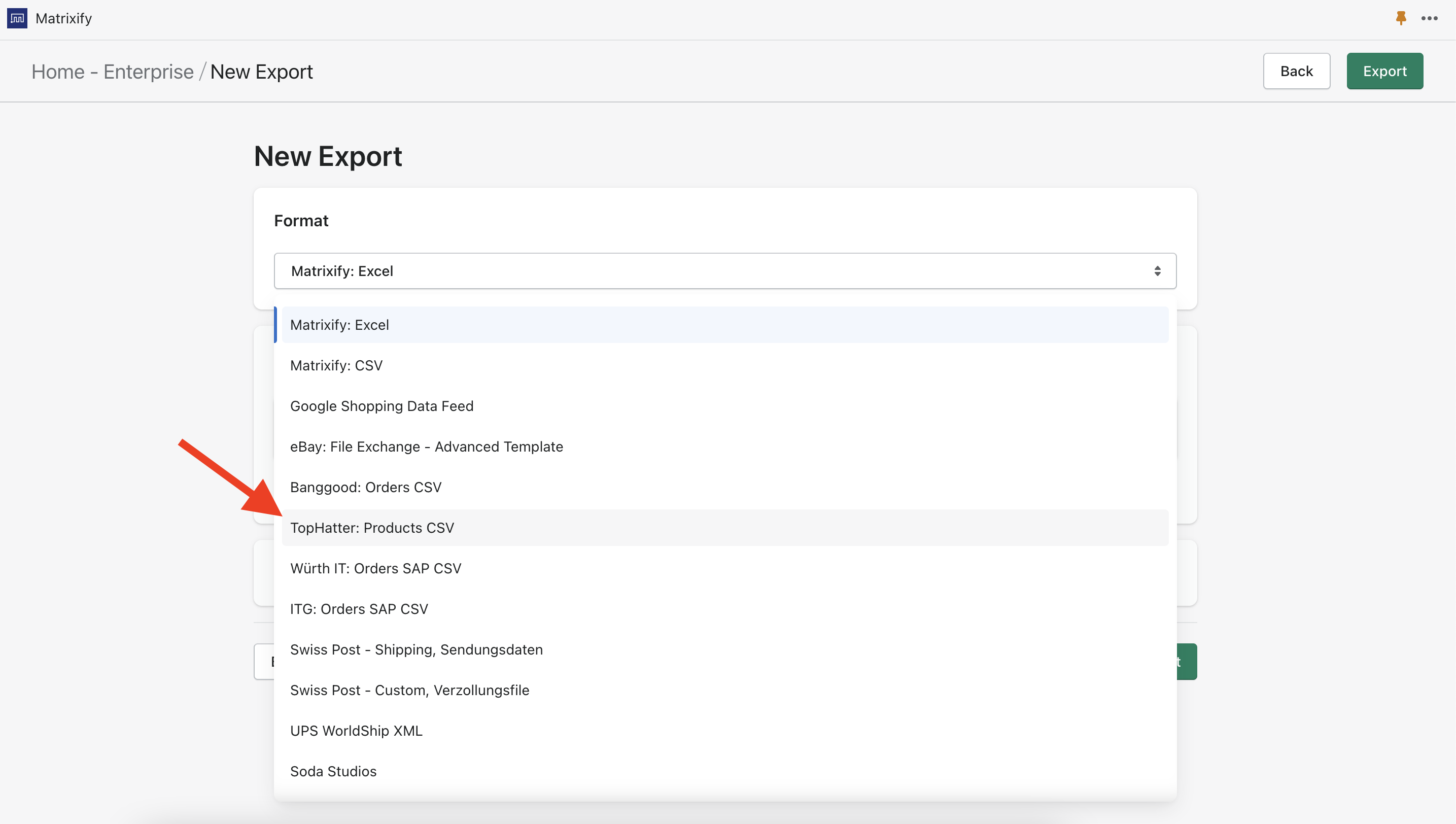 TopHatter Export format