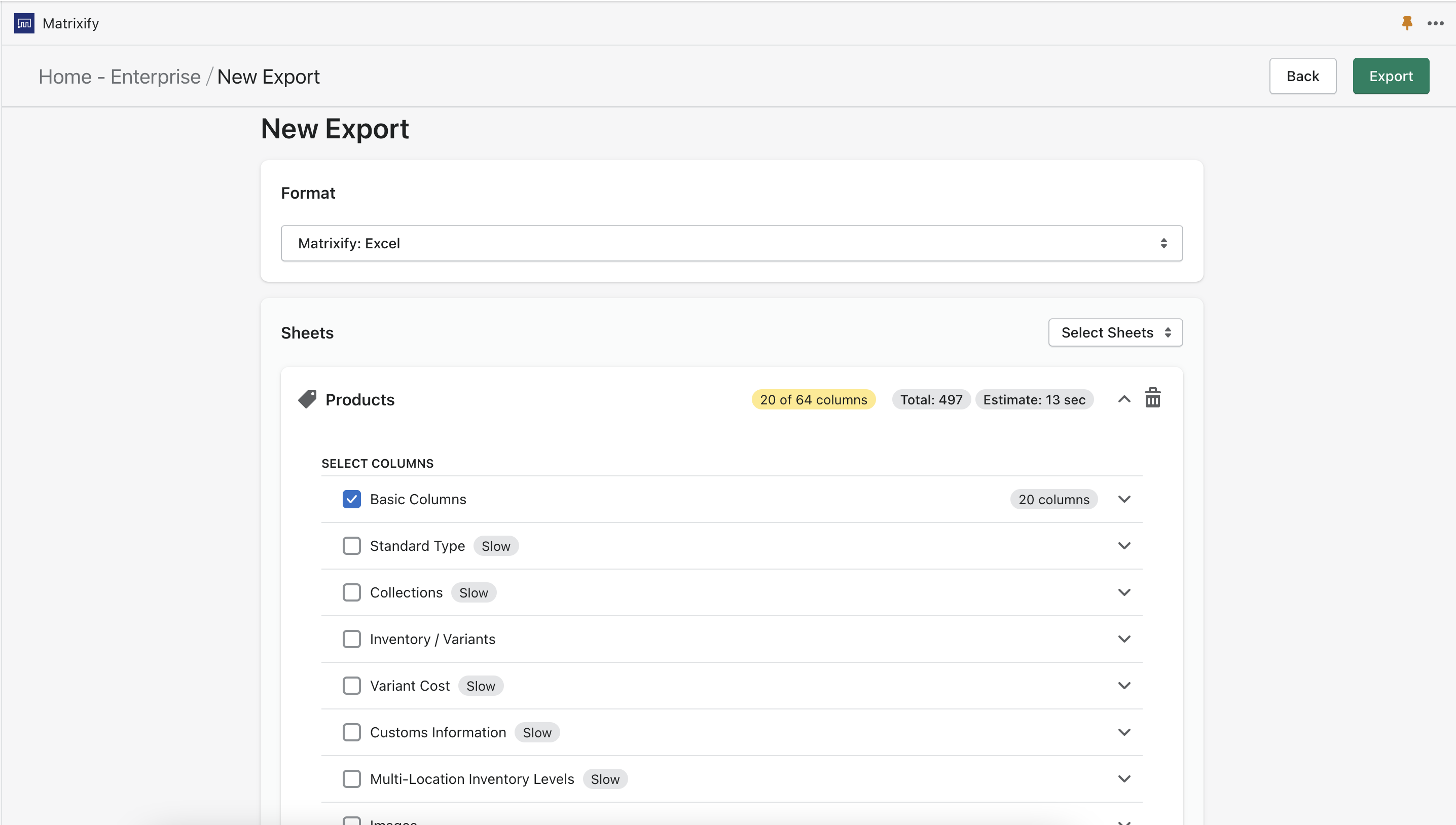 Exporting Products with Basic Columns