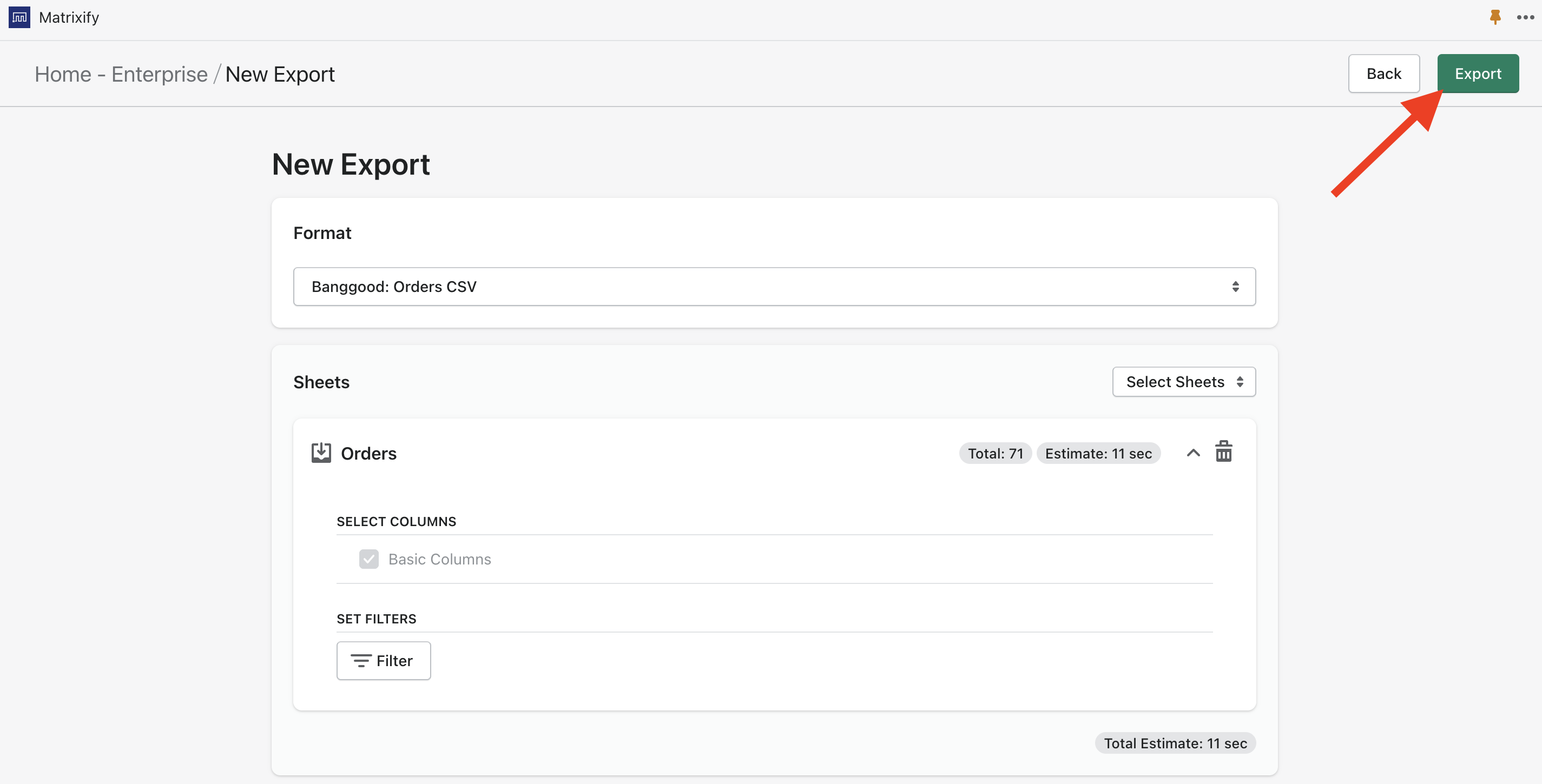 Press Export button to Export Banggood Orders
