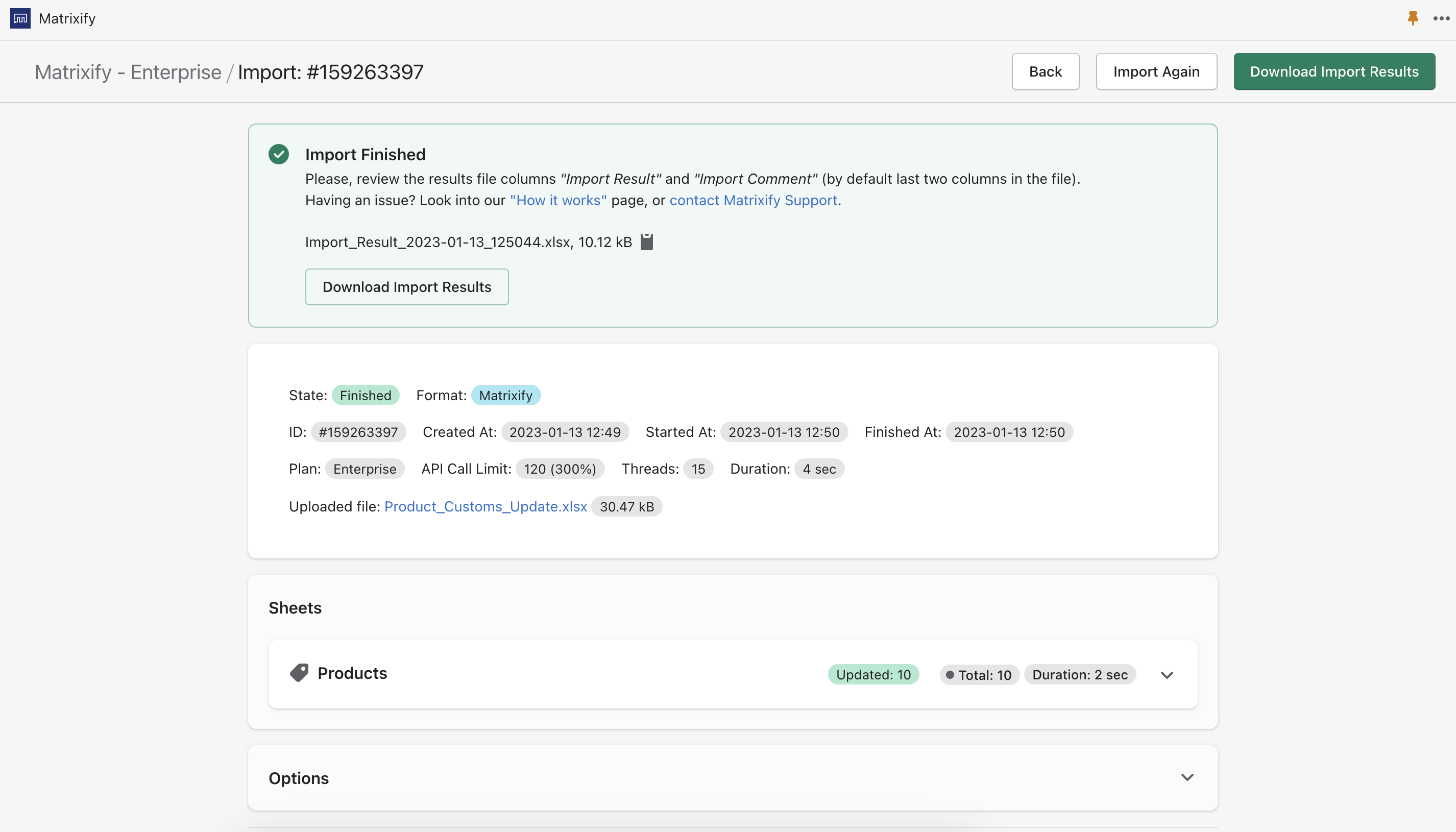 Import completed to update Customs information