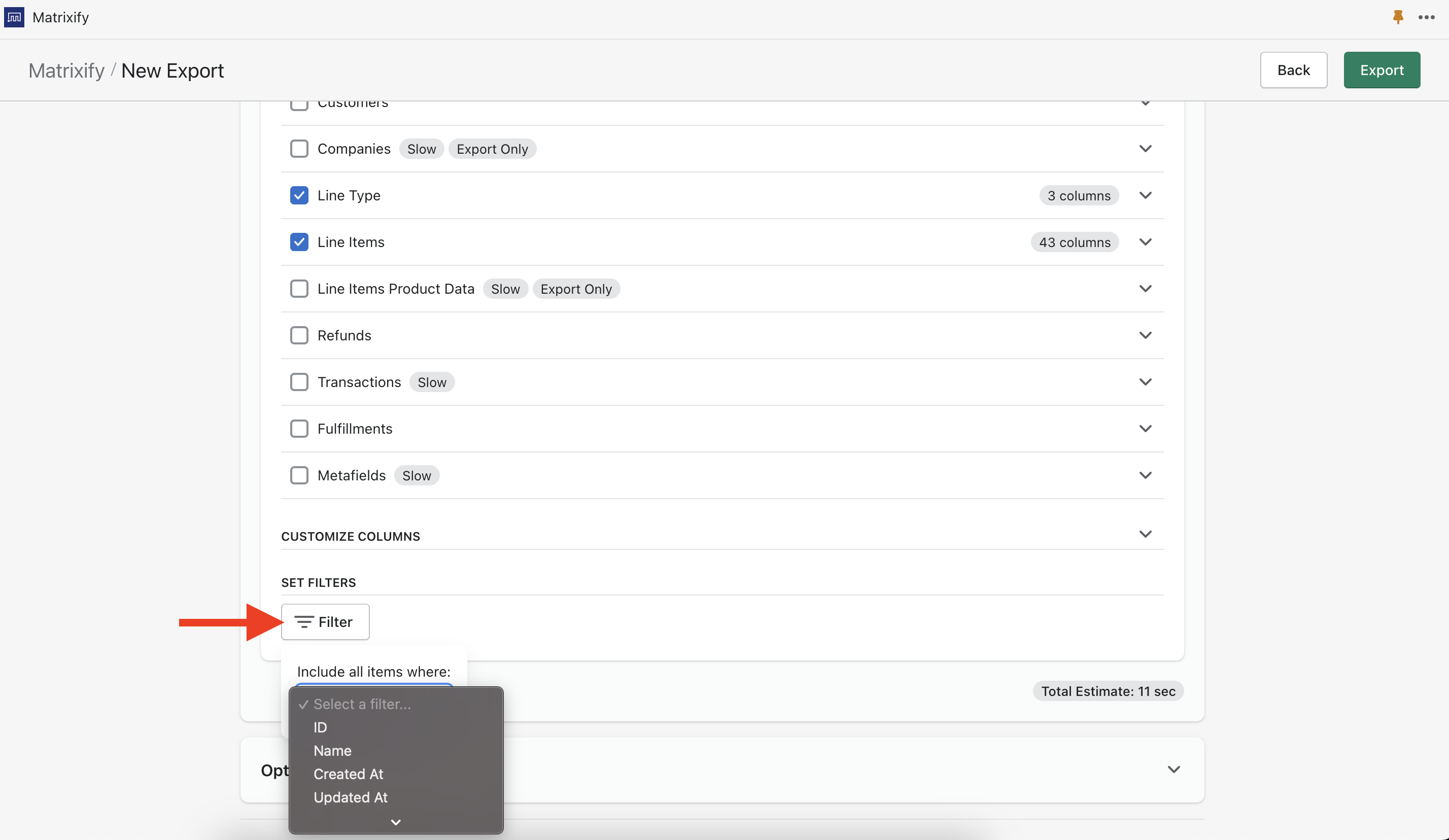 Filters for Exporting Orders 