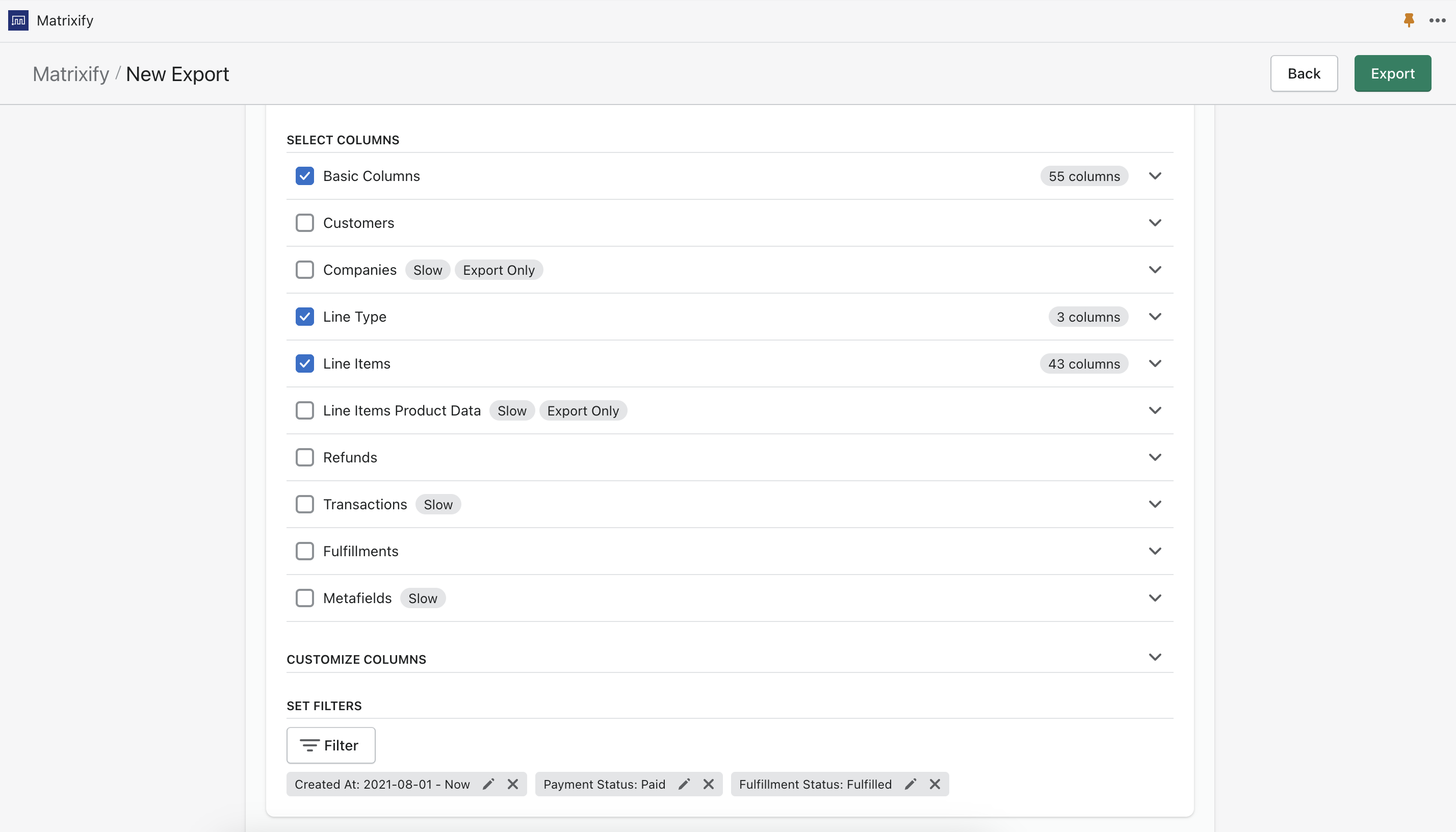 Many Filters for Orders Export