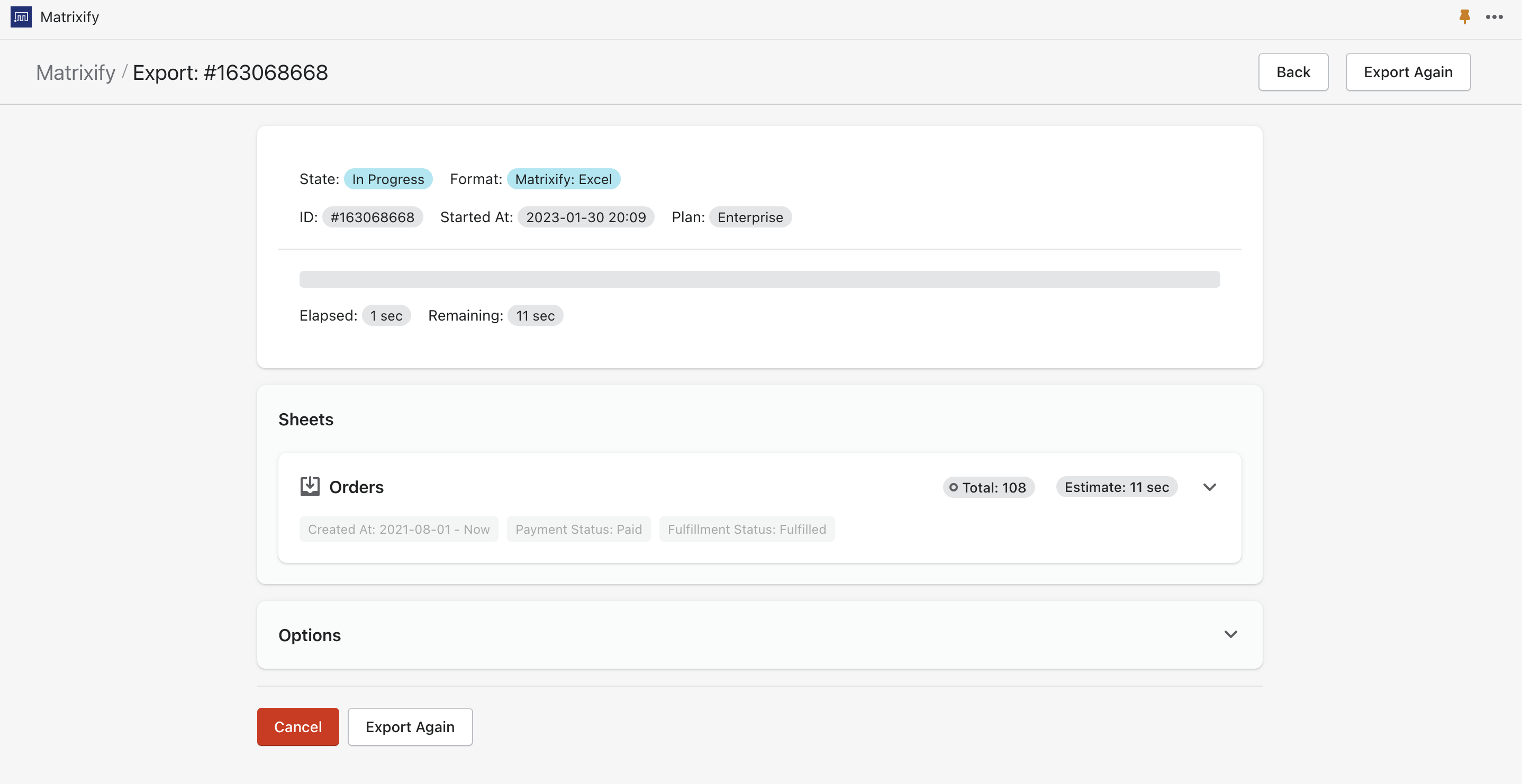 Export filtered Orders from Shopify