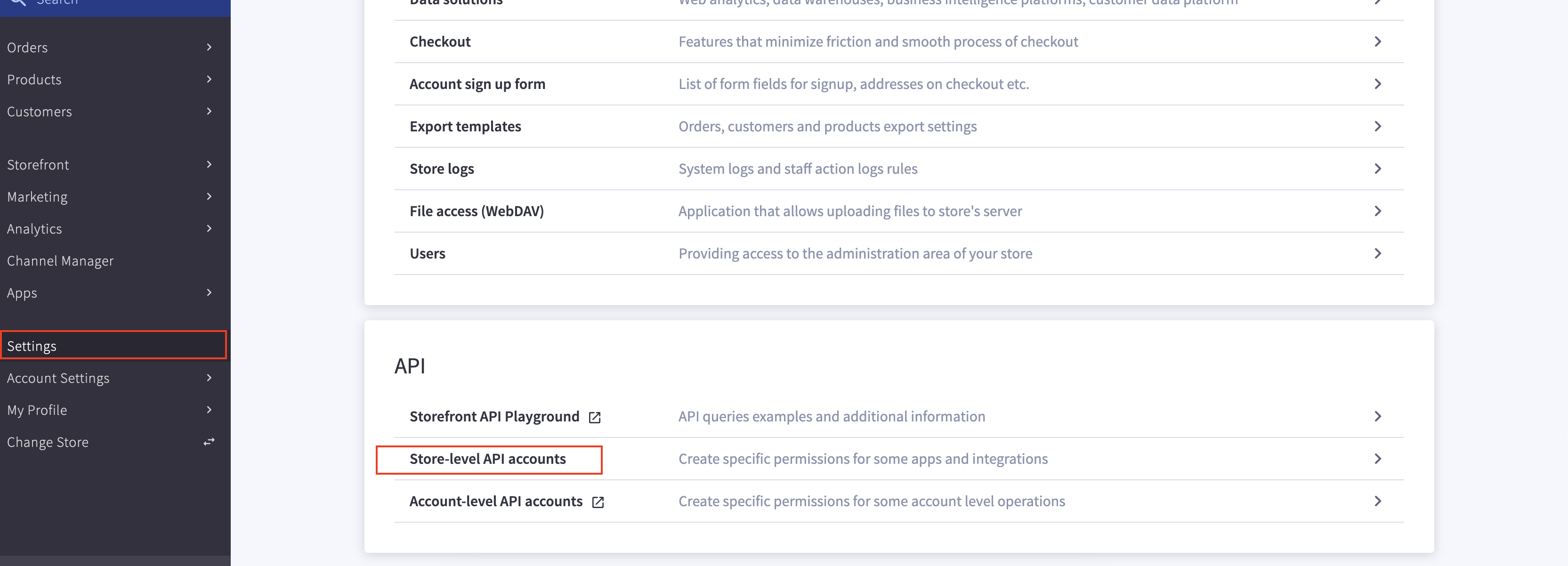 Bigcommerce Settings