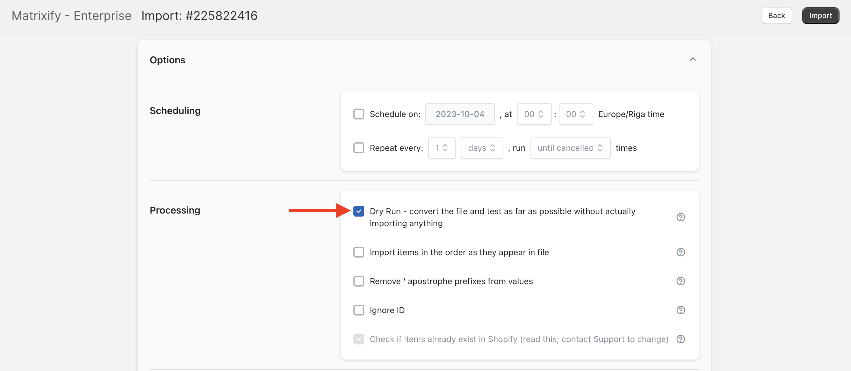 Dry-run option for BigCommerce Import