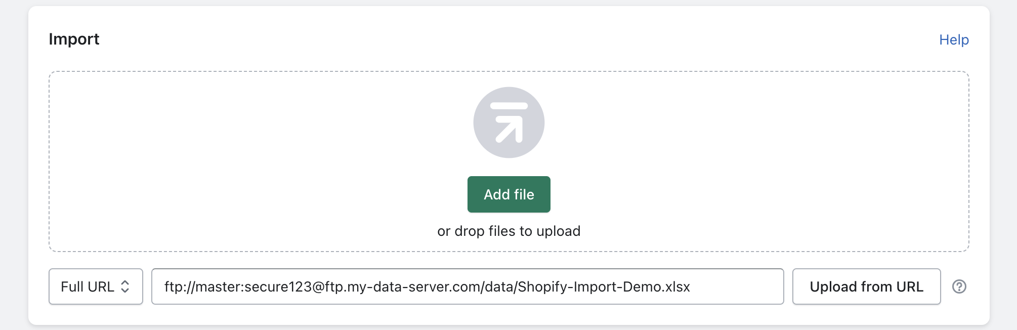 Full url FTP Import Matrixify