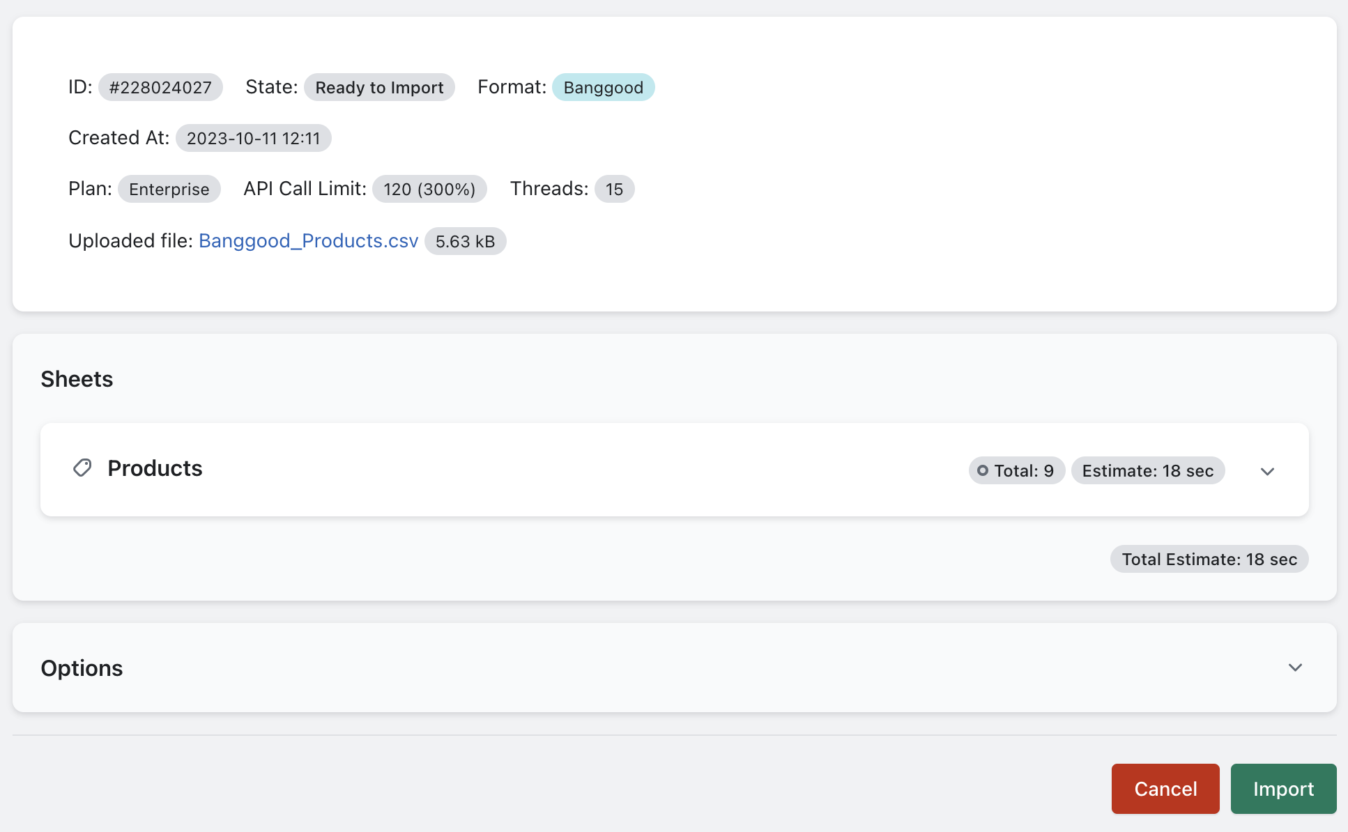 Banggood file Import into Matrixify