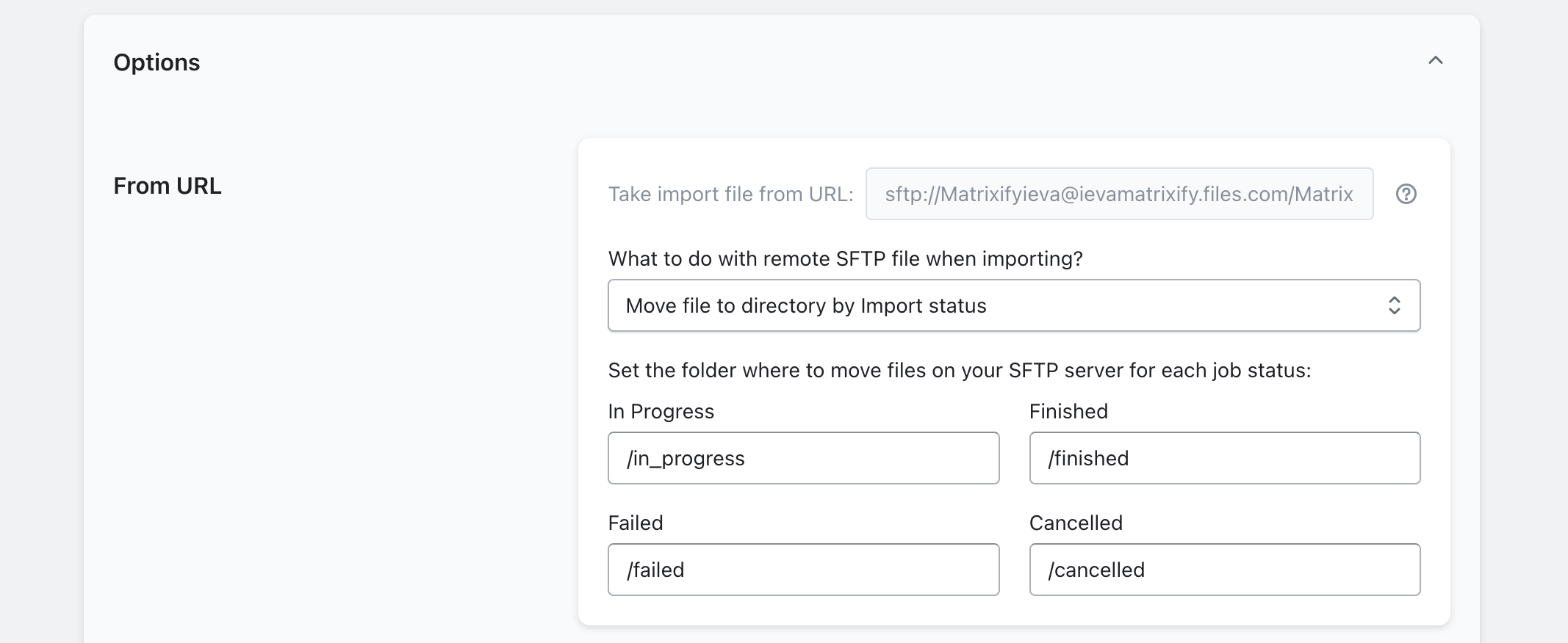 SFTP Import options 