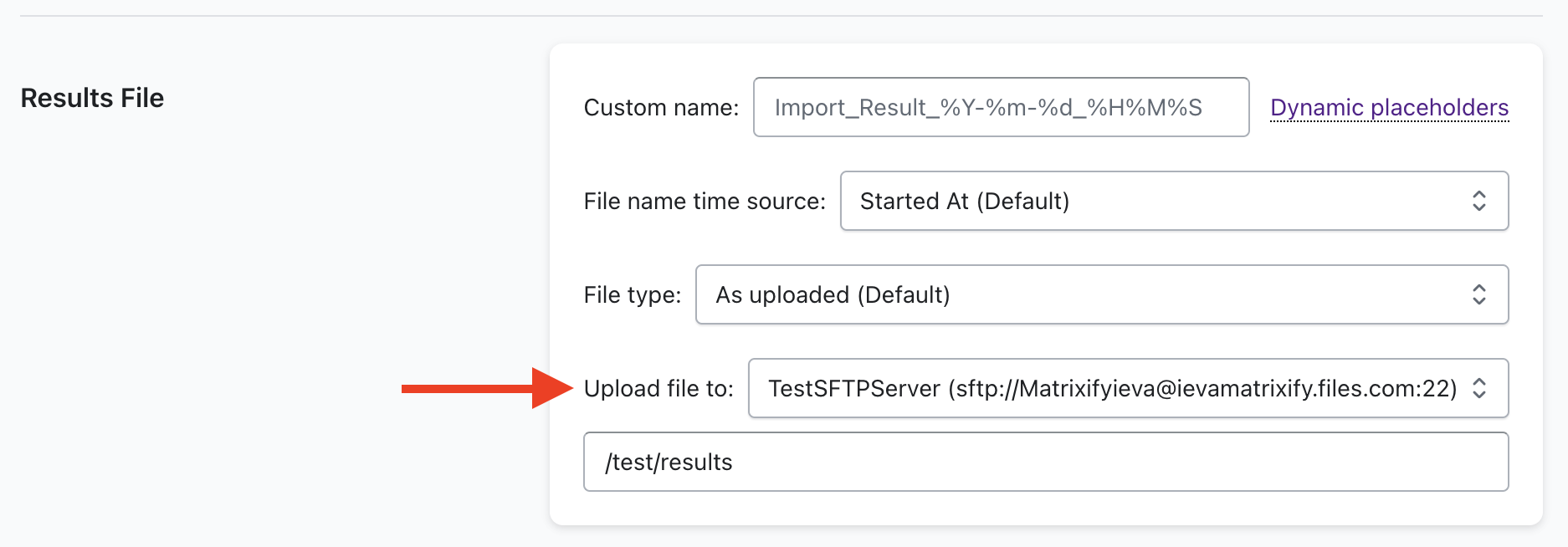 Upload Import Results to SFTP Test server