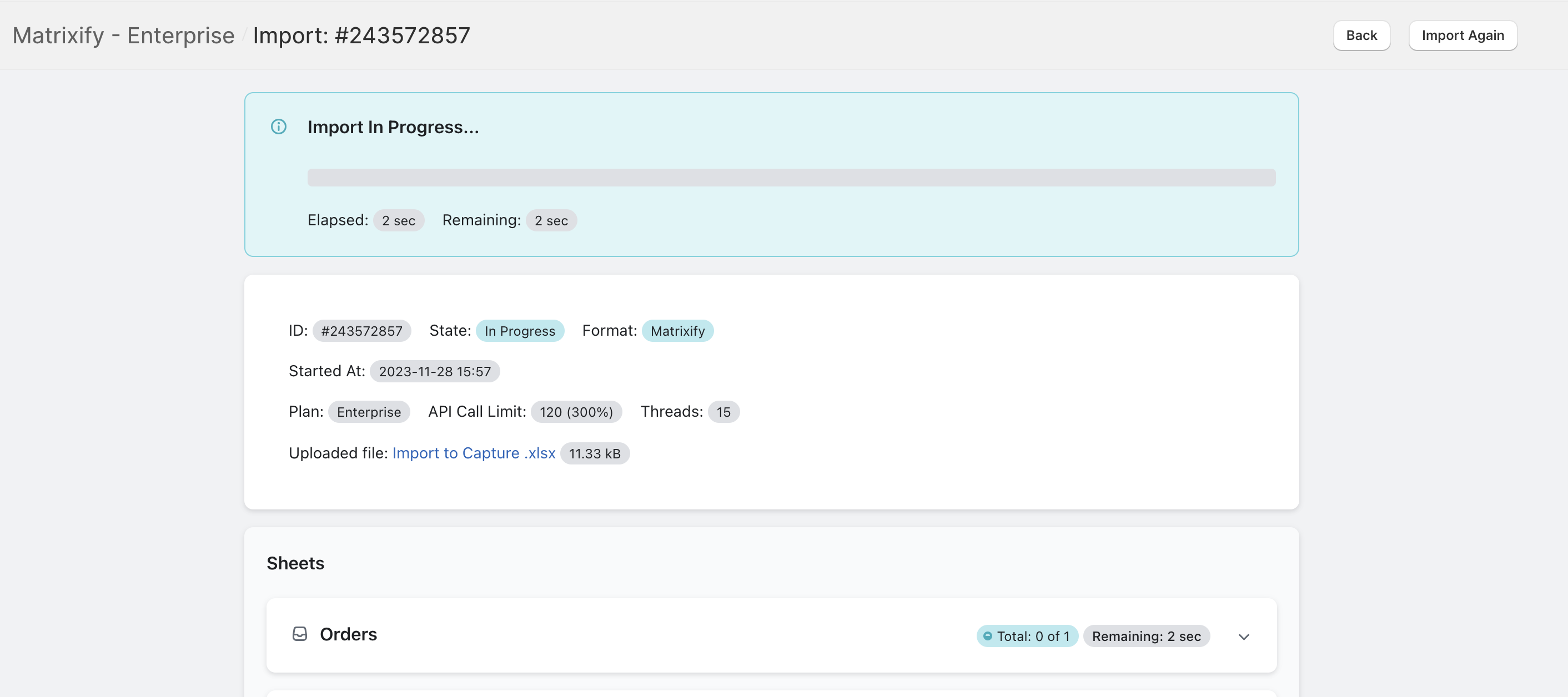 Import in progress to Capture Payment