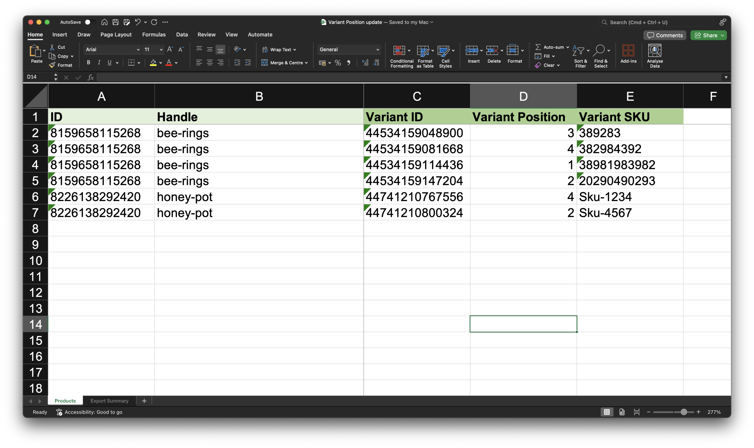 Exported Variant Positions
