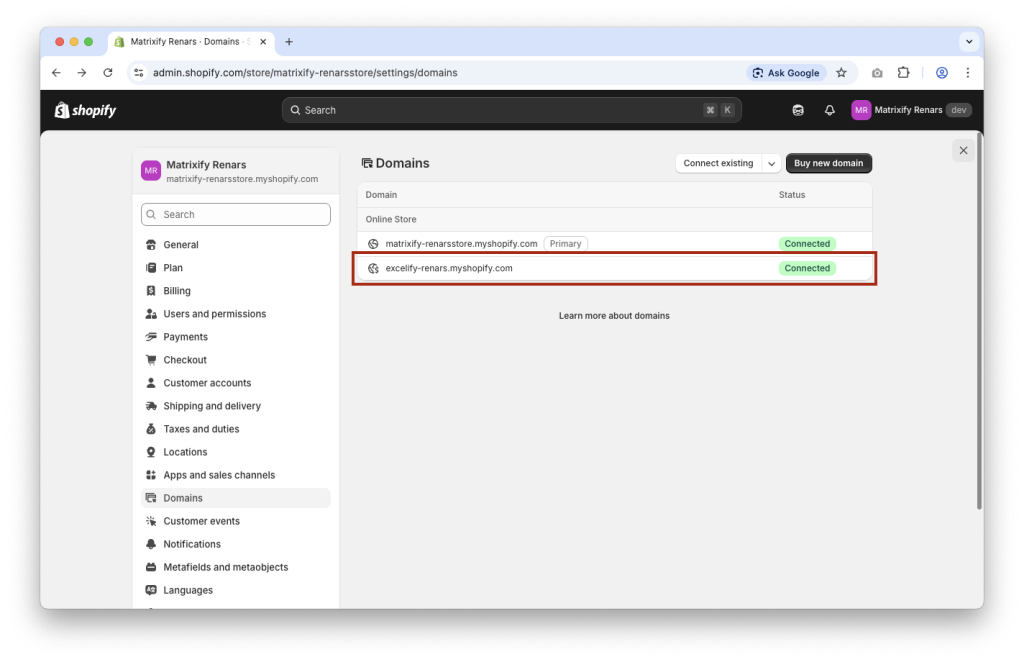 Locate your stores myshopify.com domain