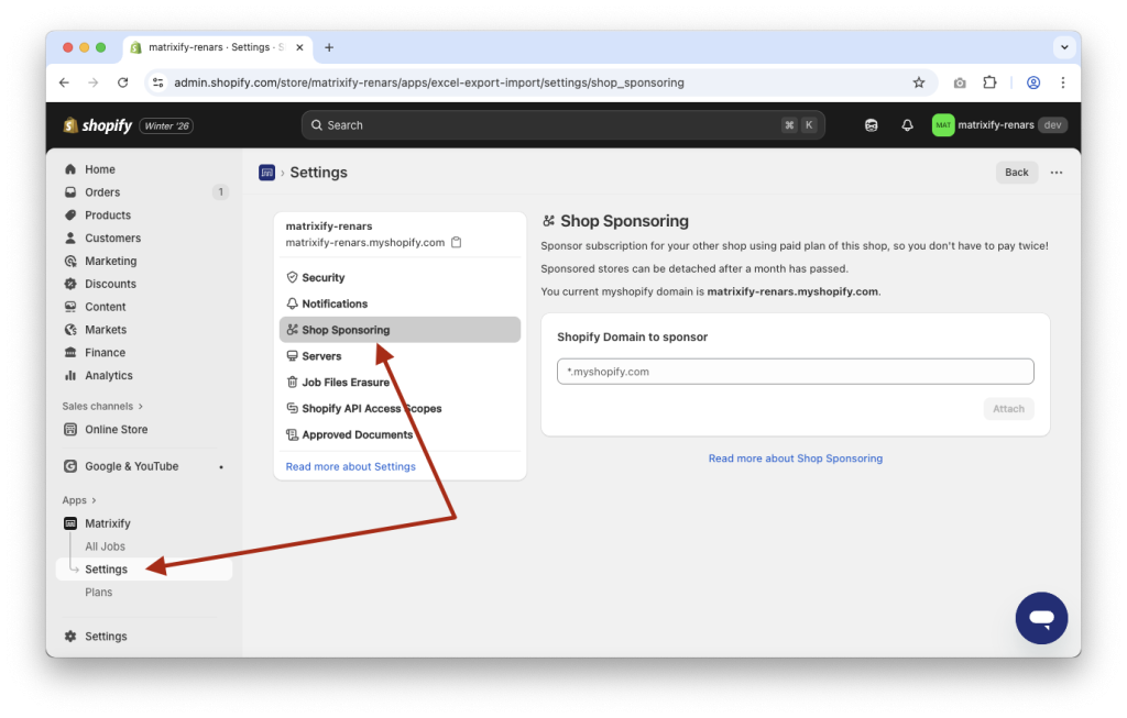 Link Shopify stores in Matrixify app for a free additional store