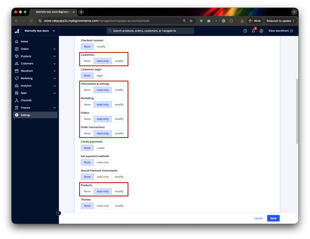 Migrate BigCommerce store to Shopify - create BigCommerce API token permissions