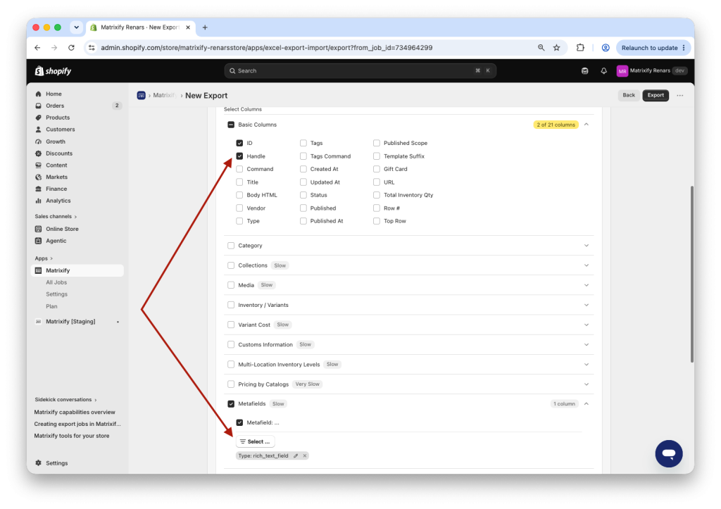 1. Export Shopify Rich Text metafield values