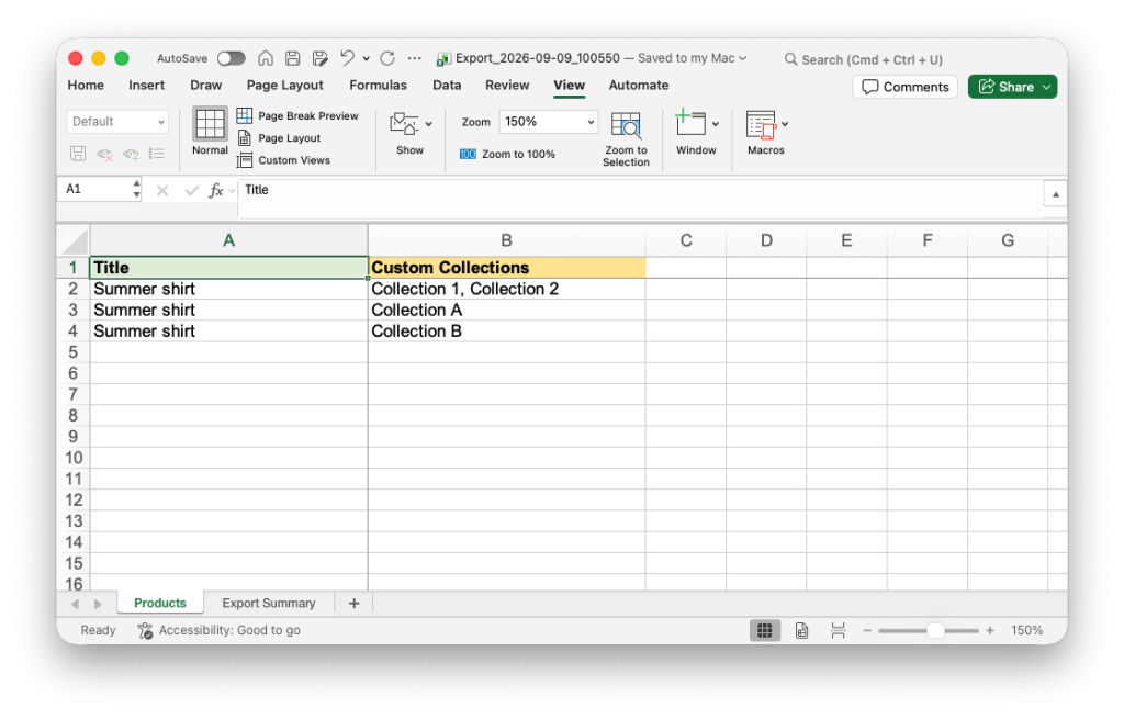 Add product to collection in bulk with Excel spreadsheet