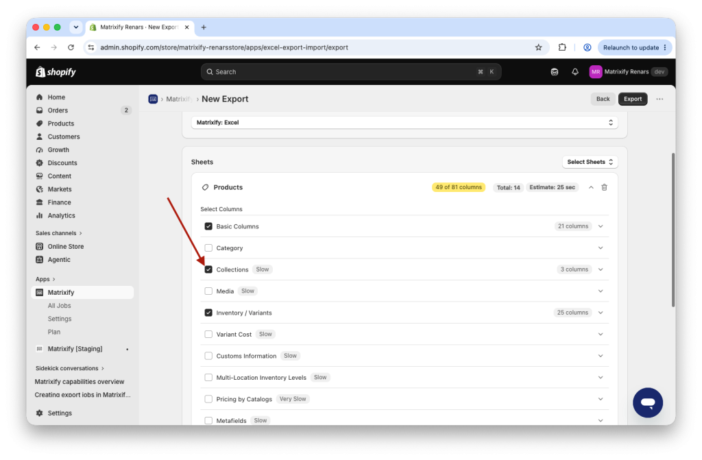 Export Shopify Products with list of Collections they are in