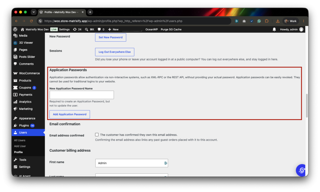 1 - create WordPress Application Password for Shopify migration