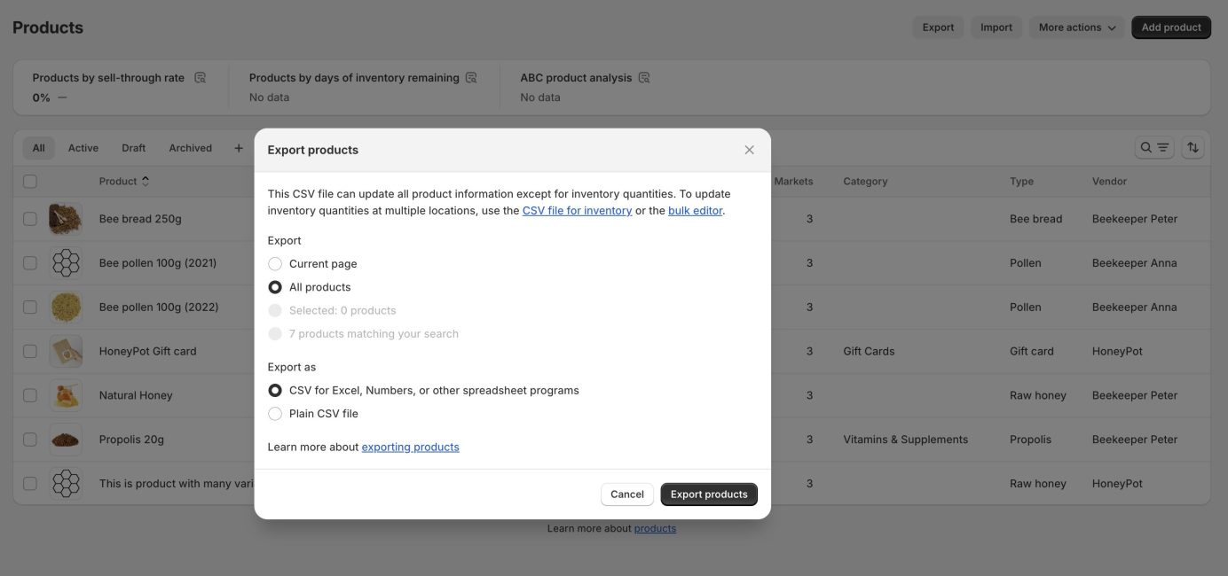 How to bulk export products from Shopify with Matrixify
