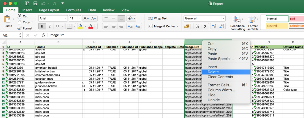 Shopify import speed - delete unneeded columns
