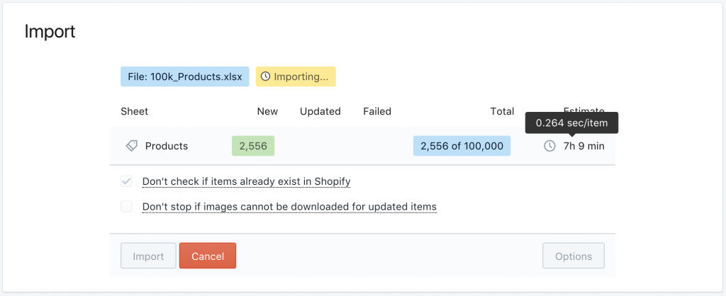 Shopify maximum import speed