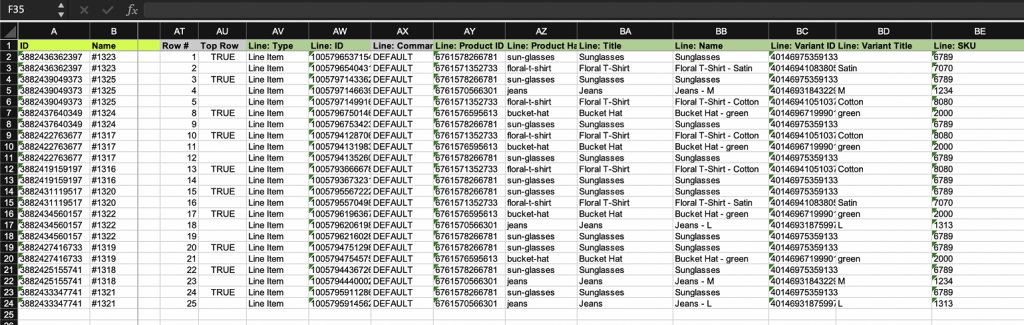 Exported file with only Line Item sunglasses 