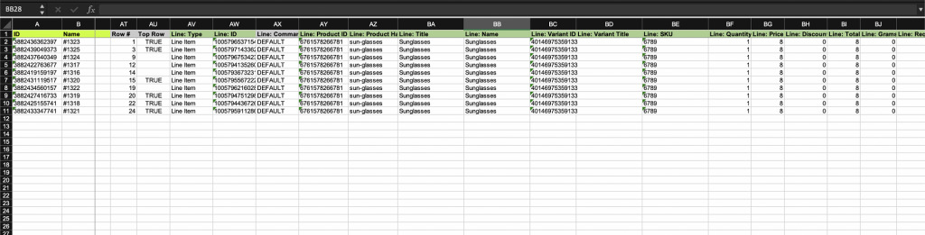 Exported file with only Line Item sunglasses 