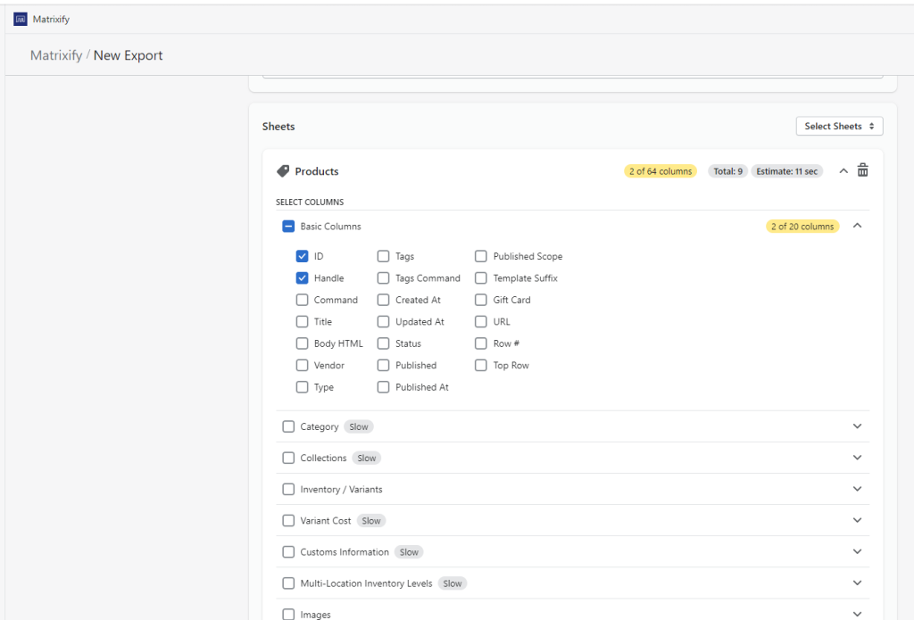 Export Product ID and Handle from Shopify bulk Matrixify CSV Excel XLSX