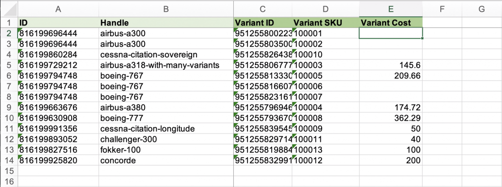 Update Shopify Product Variant Cost for products with variants