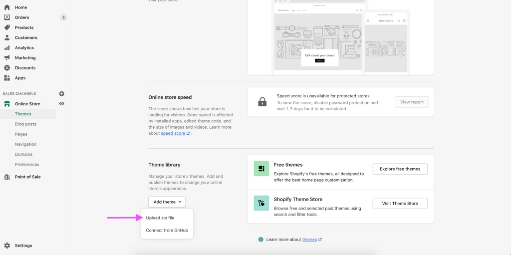 Upload Shopify theme Zip File