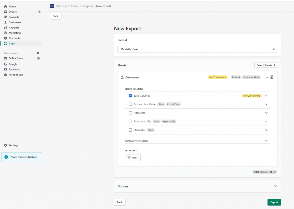 export customers Shopify bulk csv excel xlsx Matrixify