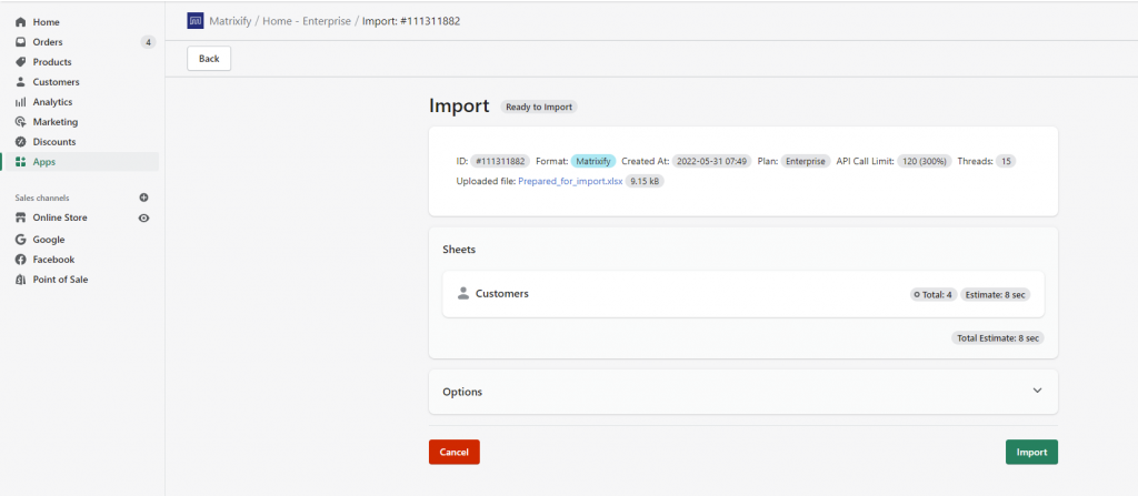 import customers Shopify bulk csv excel xlsx Matrixify