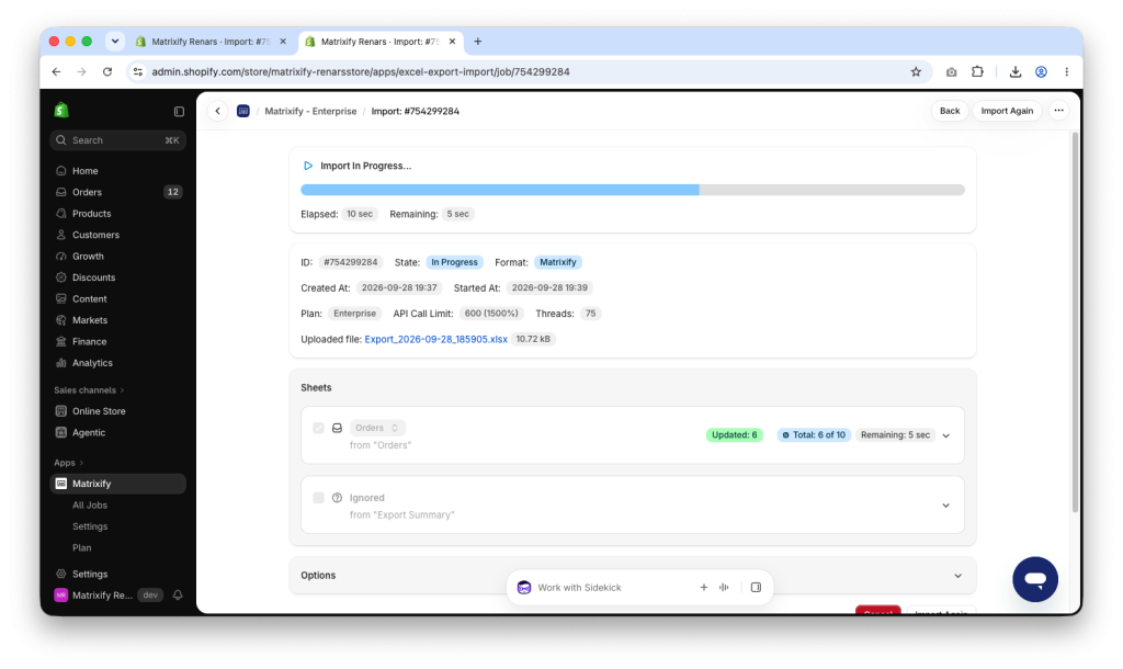 Matrixify Import of Shopify Orders file to bulk add Line Items