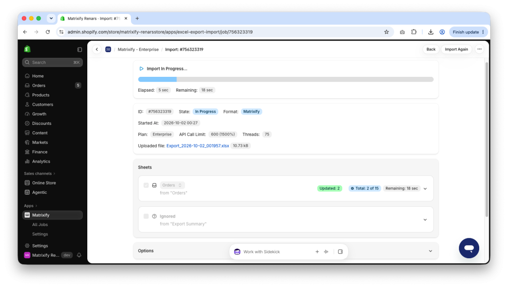 Matrixify Import of Shopify Orders file to bulk cancel Orders