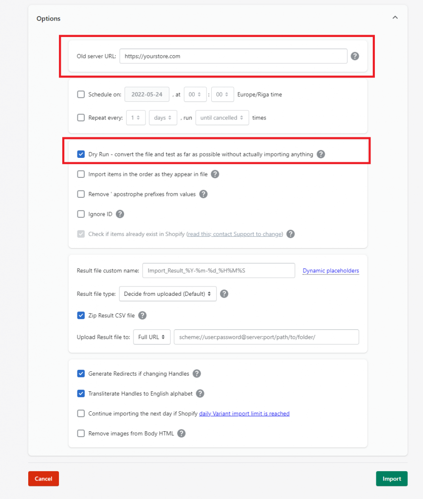 migrate magento products set magento server and dry-run options Matrixify Shopify Excel CSV
