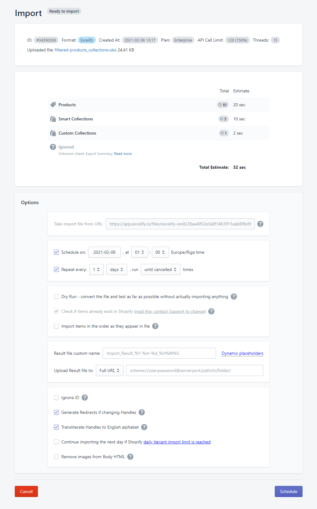 scheduled shopify import sync stores Matrixify 2