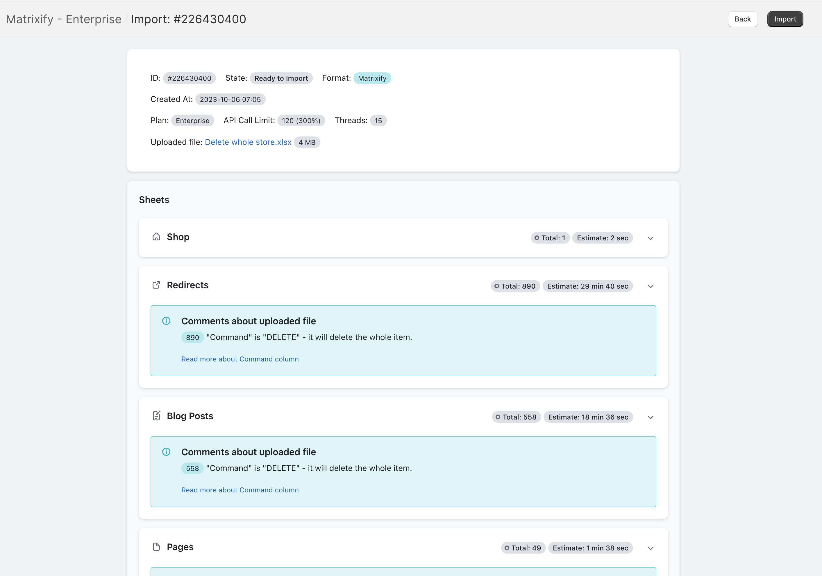 Uploaded Import to delete whole store