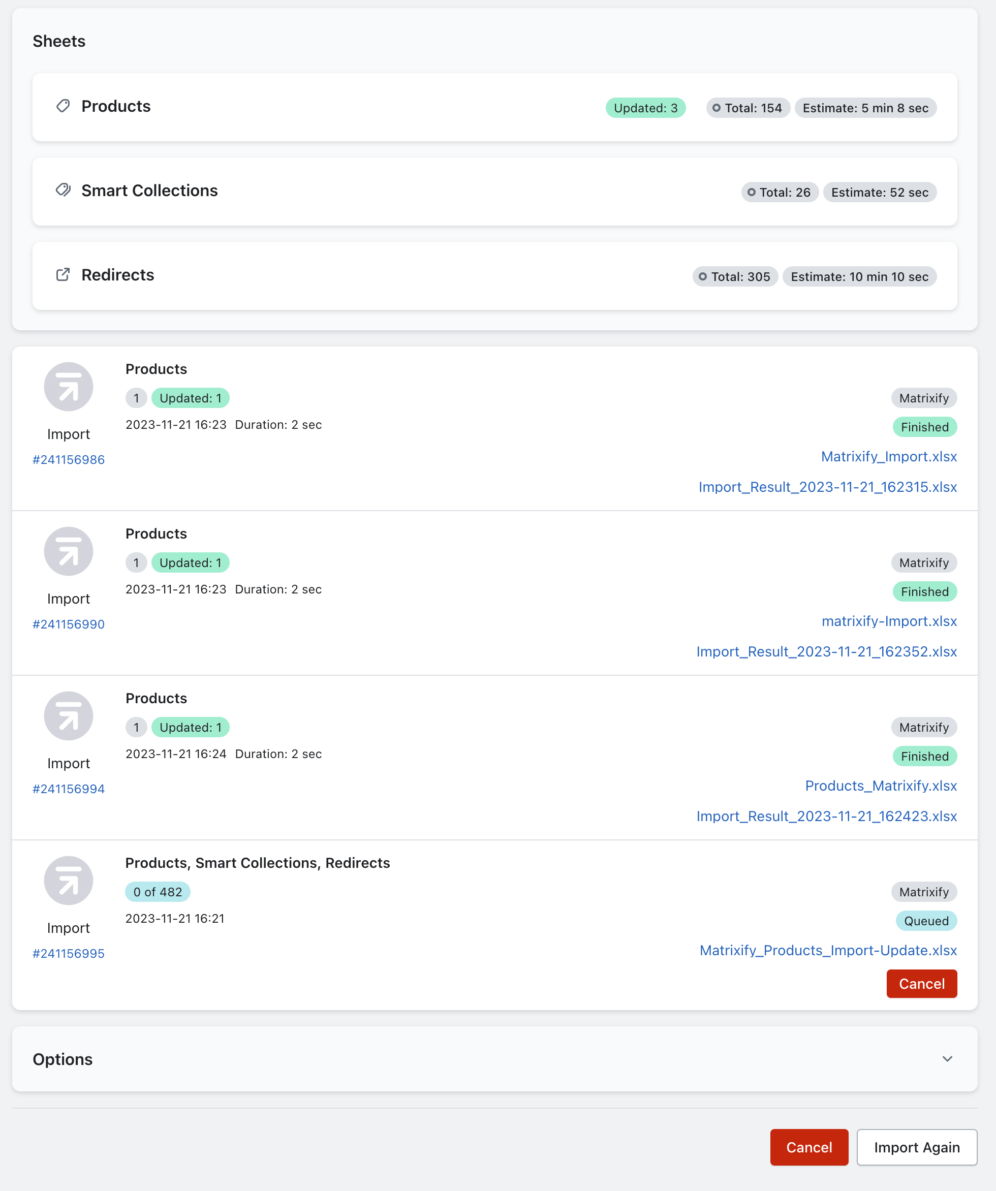 Batch Import of multiple files in progress