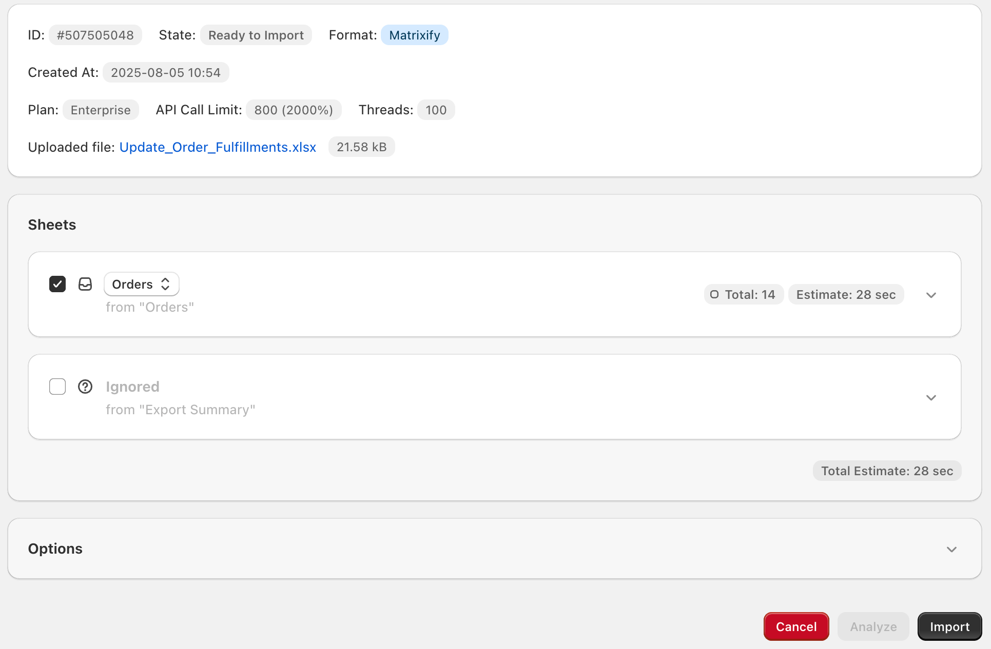 Import to update Order fulfillments