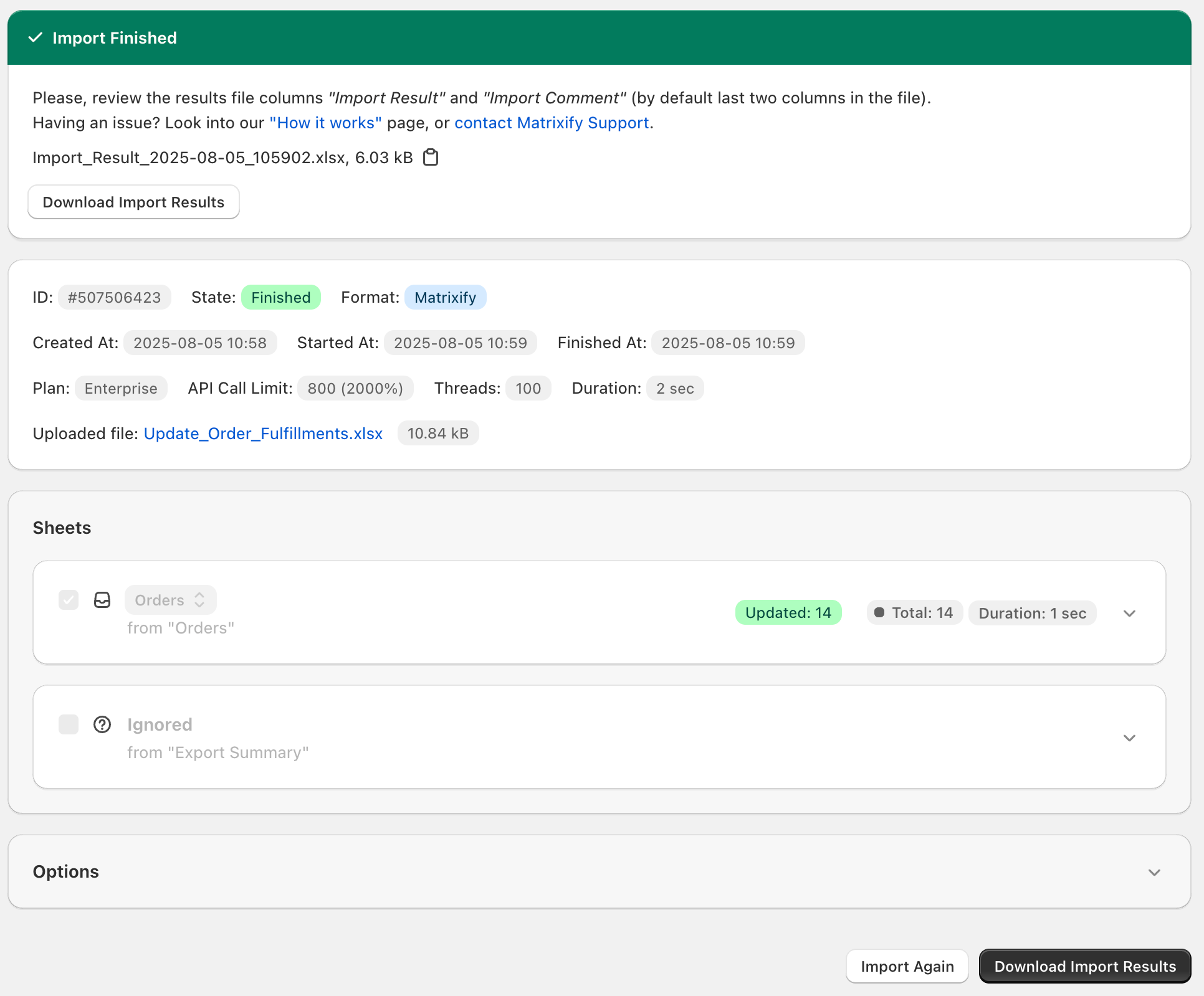 Completed Orders Fulfillment update Import